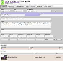 Website owner's view of product specifications in Bizazz